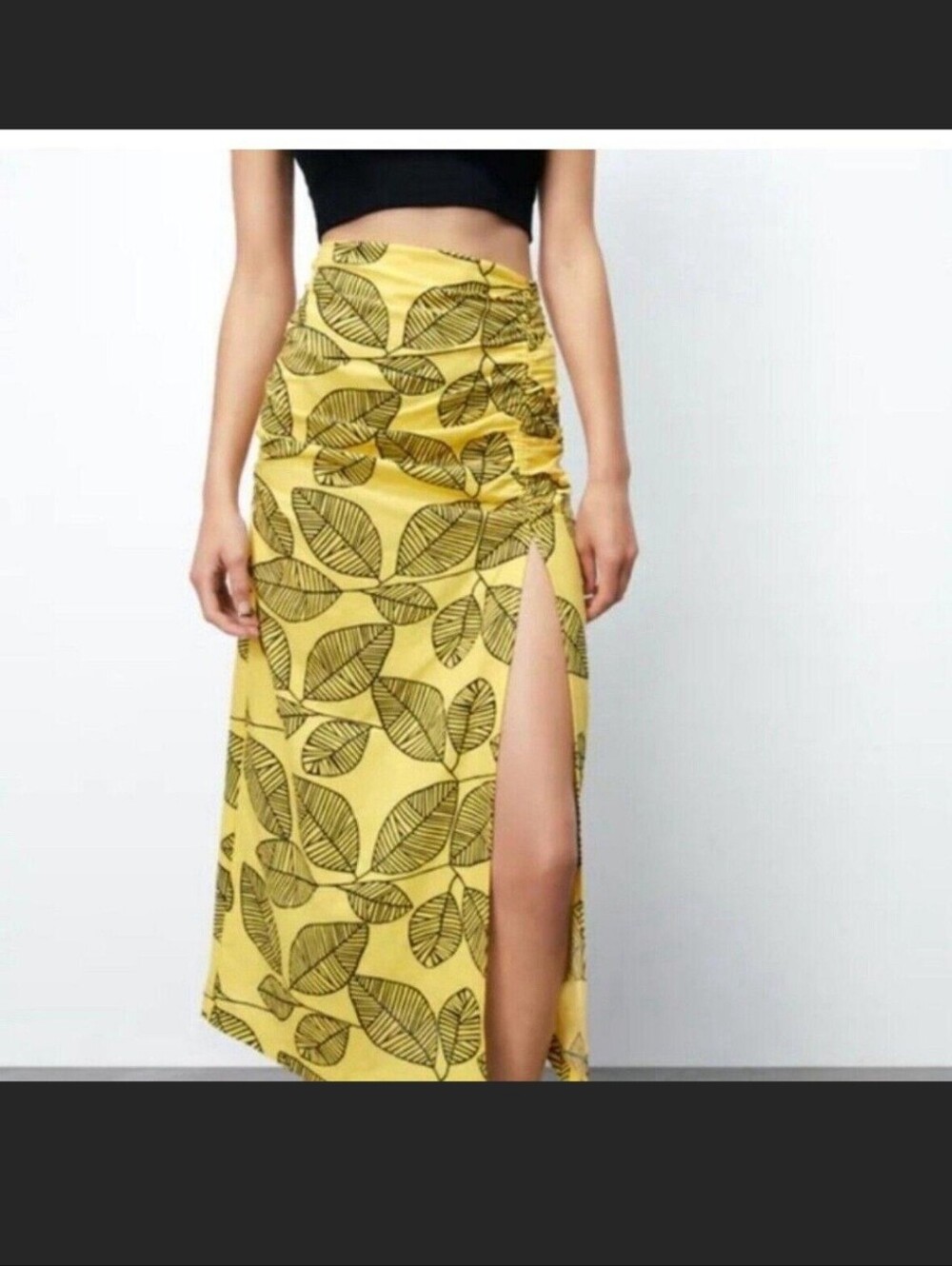 Zara Leaf Print Midi Skirt With Side Split